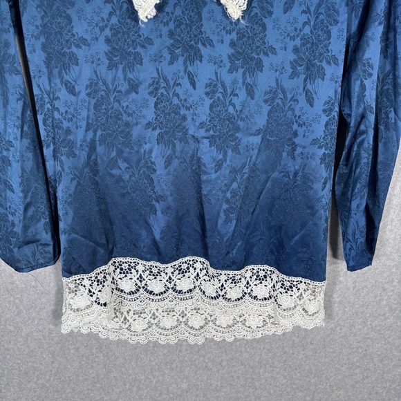 Vintage 80s Scott‎ McClintock Lace Blouse Size 10 Navy Victorian Cottage Prairie - Picture 3 of 12